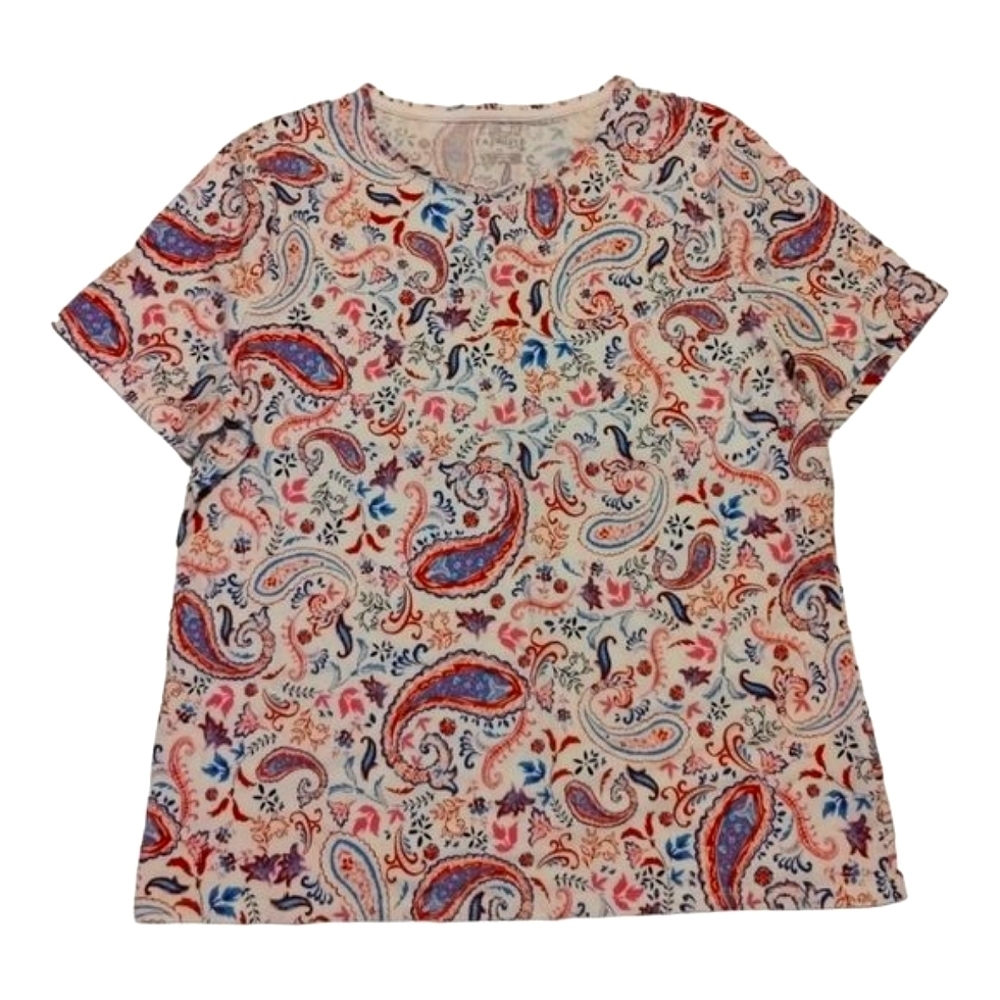 Talbots Paisley Floral Print Tee Size XL Multicolor‎ Short Sleeve Casual Top